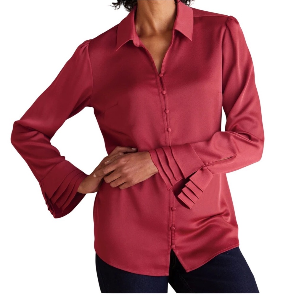 Soft Surroundings Moroccan Red Rayon Crepe Poet Blouse Ruffle Sleeve Size 3X